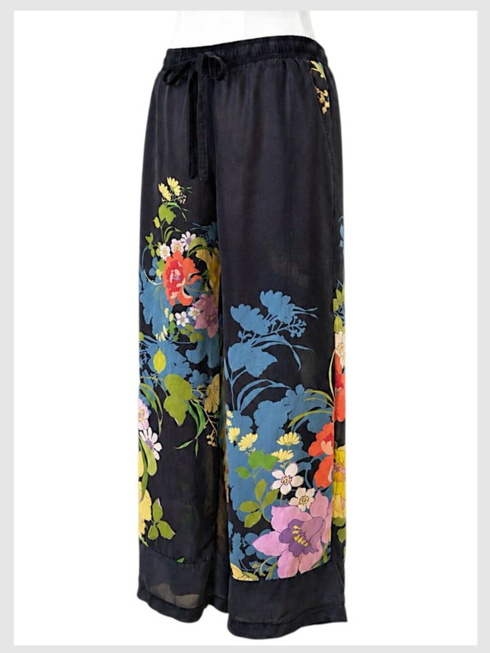 Johnny Was FUBU Pants Black Multicolor Floral Wide Leg Size S - Picture 5 of 8